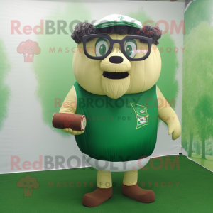 Forest Green Beef Wellington mascot costume character dressed with a Shorts and Reading glasses