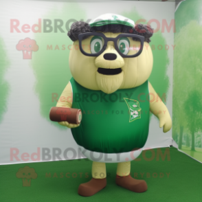 Forest Green Beef Wellington mascot costume character dressed with a Shorts and Reading glasses