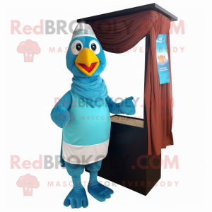 Cyan Tandoori Chicken mascot costume character dressed with a Polo Tee and Shawls