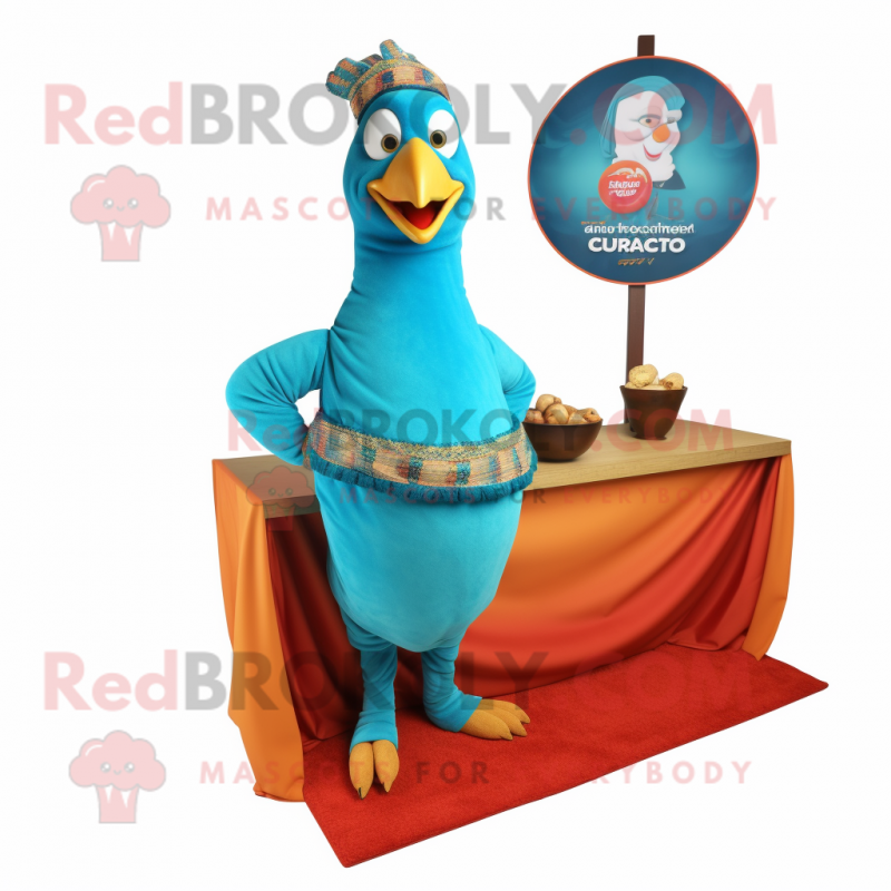 Cyan Tandoori Chicken mascot costume character dressed with a Polo Tee and Shawls Cyan Tandoori Chicken mascot costume character dressed with a Polo Tee and Shawls