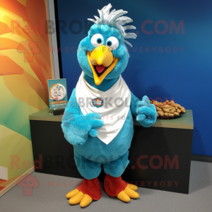 Cyan Tandoori Chicken mascot costume character dressed with a Polo Tee and Shawls
