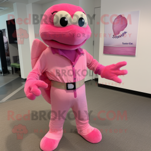 Pink Sea Turtle mascot costume character dressed with a Corduroy Pants and Bracelet watches