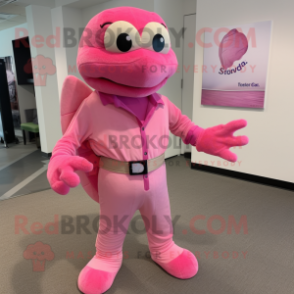 Pink Sea Turtle mascot costume character dressed with a Corduroy Pants and Bracelet watches