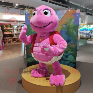 Pink Sea Turtle mascot costume character dressed with a Corduroy Pants and Bracelet watches