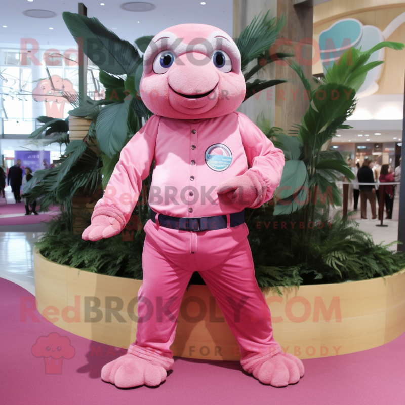 Pink Sea Turtle mascot costume character dressed with a Corduroy Pants and Bracelet watches