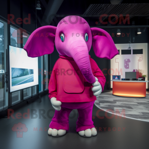 Magenta Elephant mascot costume character dressed with a Turtleneck and Hairpins