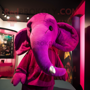 Magenta Elephant mascot costume character dressed with a Turtleneck and Hairpins