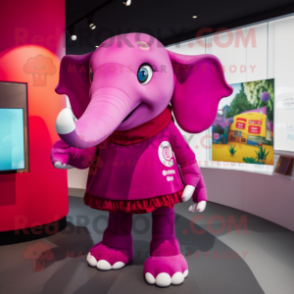 Magenta Elephant mascot costume character dressed with a Turtleneck and Hairpins