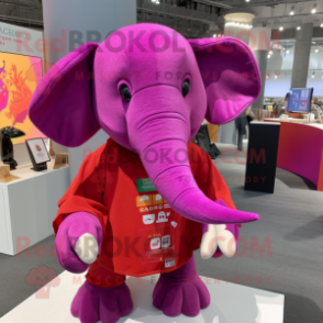 Magenta Elephant mascot costume character dressed with a Turtleneck and Hairpins