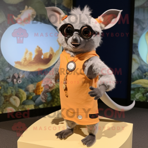 Silver Fruit Bat mascot costume character dressed with a Henley Tee and Eyeglasses