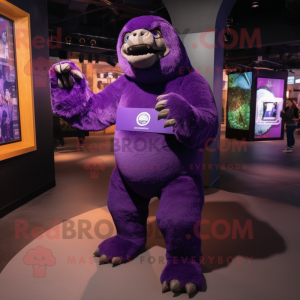 Purple Giant Sloth mascot costume character dressed with a Turtleneck and Rings