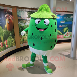 Green Melon mascot costume character dressed with a Bermuda Shorts and Cummerbunds