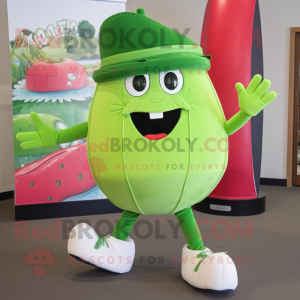 Green Melon mascot costume character dressed with a Bermuda Shorts and Cummerbunds