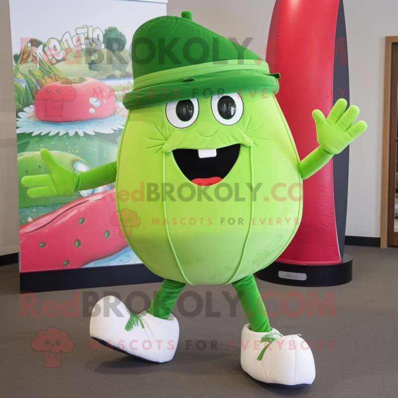 Green Melon mascot costume character dressed with a Bermuda Shorts and Cummerbunds Green Melon mascot costume character dressed with a Bermuda Shorts and Cummerbunds
