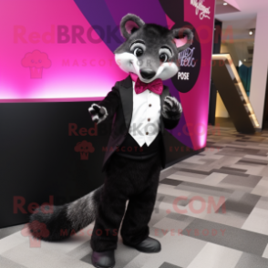 Magenta Civet mascot costume character dressed with a Tuxedo and Scarves