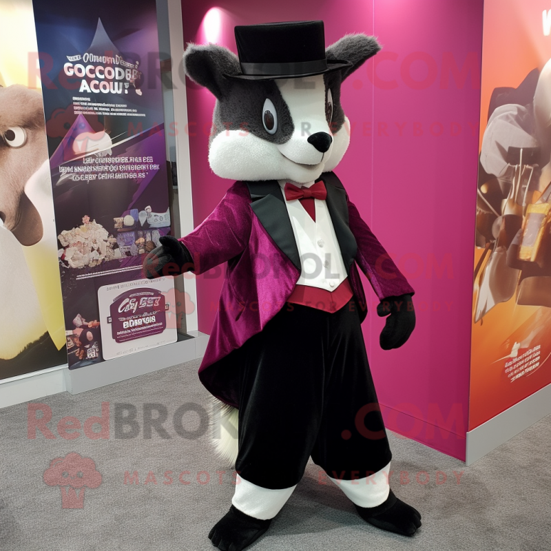 Magenta Civet mascot costume character dressed with a Tuxedo and Scarves Magenta Civet mascot costume character dressed with a Tuxedo and Scarves