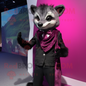 Magenta Civet mascot costume character dressed with a Tuxedo and Scarves