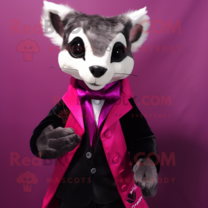 Magenta Civet mascot costume character dressed with a Tuxedo and Scarves