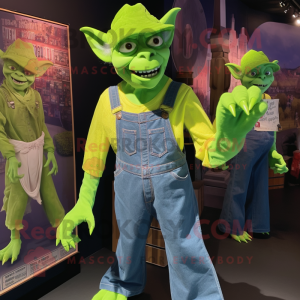 Lime Green Gargoyle mascot costume character dressed with a Mom Jeans and Berets