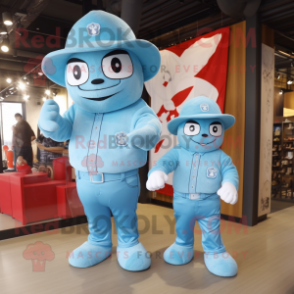 Sky Blue Alliance mascot costume character dressed with a Mom Jeans and Hats