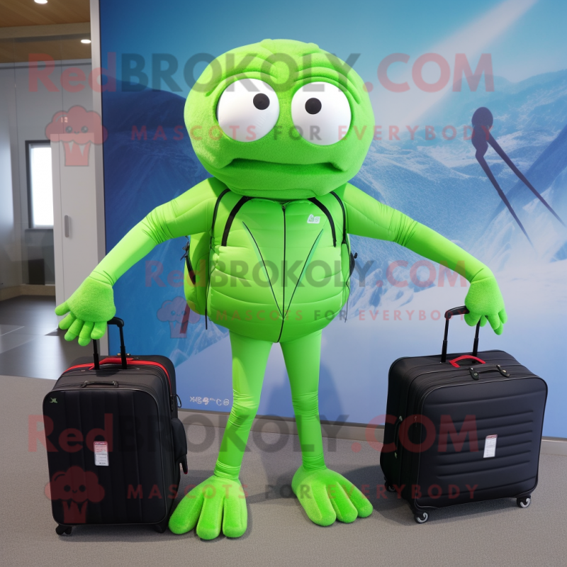 Lime Green Spider mascot costume character dressed with a Joggers and Briefcases