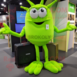 Lime Green Spider mascot costume character dressed with a Joggers and Briefcases