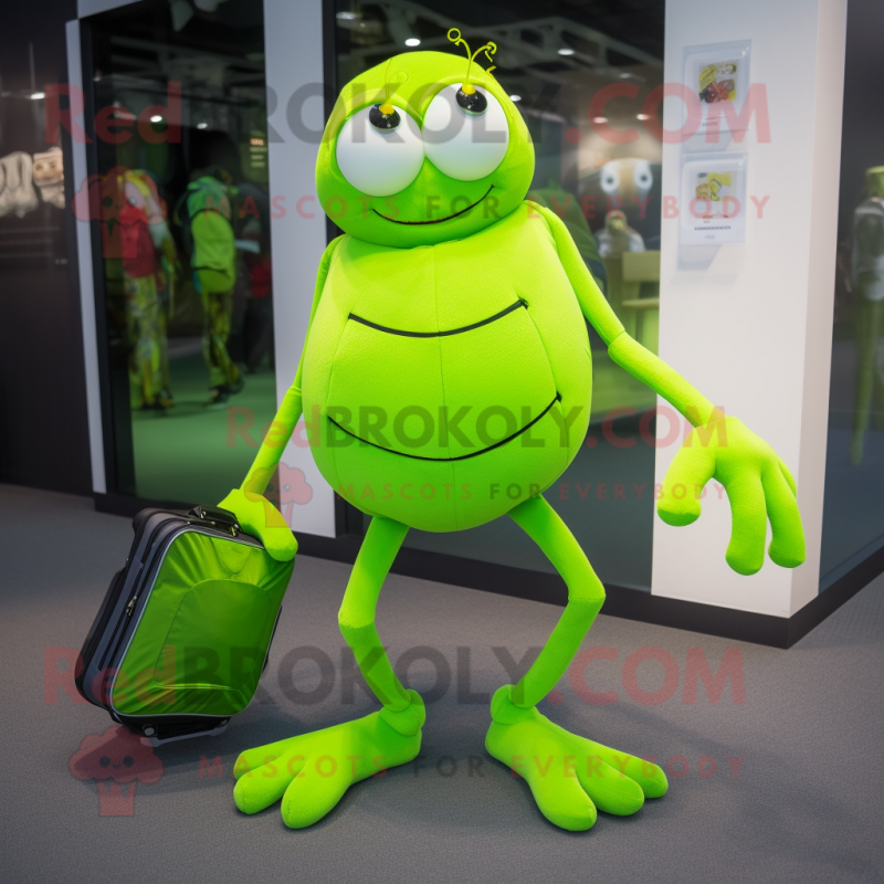 Lime Green Spider mascot costume character dressed with a Joggers and Briefcases