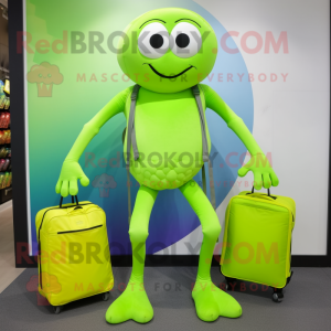Lime Green Spider mascot costume character dressed with a Joggers and Briefcases