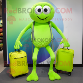 Lime Green Spider mascot costume character dressed with a Joggers and Briefcases