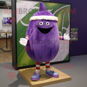 Purple Melon mascot costume character dressed with a Shorts and Scarves