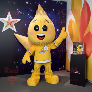Gold Starfish mascot costume character dressed with a Rugby Shirt and Ties