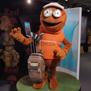 Rust Golf Bag mascot costume character dressed with a Sweater and Bracelets