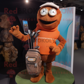 Rust Golf Bag mascot costume character dressed with a Sweater and Bracelets