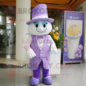 Lavender Ice Cream mascot costume character dressed with a Waistcoat and Hats