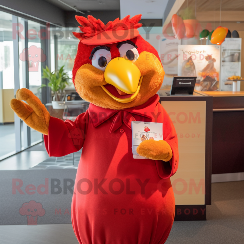 Red Canary mascot costume character dressed with a Romper and Wraps