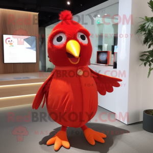Red Canary mascot costume character dressed with a Romper and Wraps