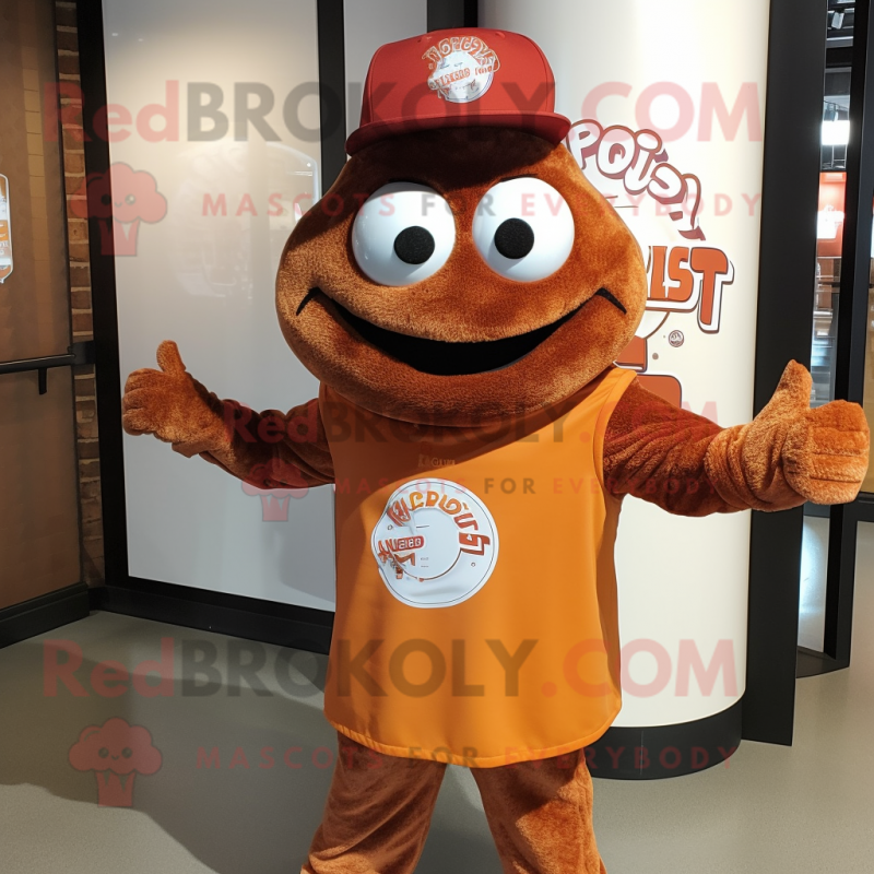 Rust Pizza mascot costume character dressed with a Graphic Tee and Cufflinks