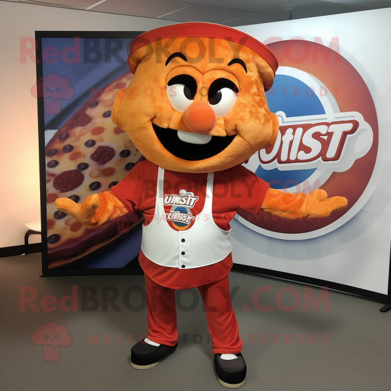 Rust Pizza mascot costume character dressed with a Graphic Tee and Cufflinks