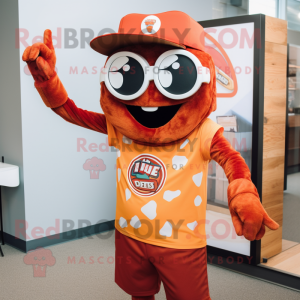 Rust Pizza mascot costume character dressed with a Graphic Tee and Cufflinks