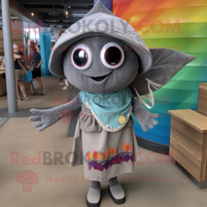 Gray Fish Tacos mascot costume character dressed with a One-Piece Swimsuit and Headbands