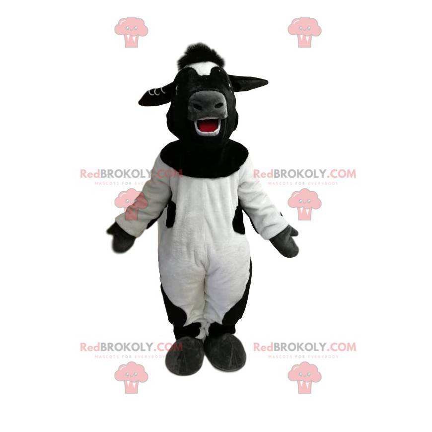 Sehr glückliches Schwarz-Weiß-Kuhmaskottchen - Redbrokoly.com