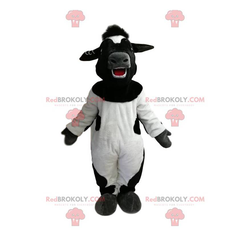 Zeer gelukkige zwart-witte koe-mascotte - Redbrokoly.com