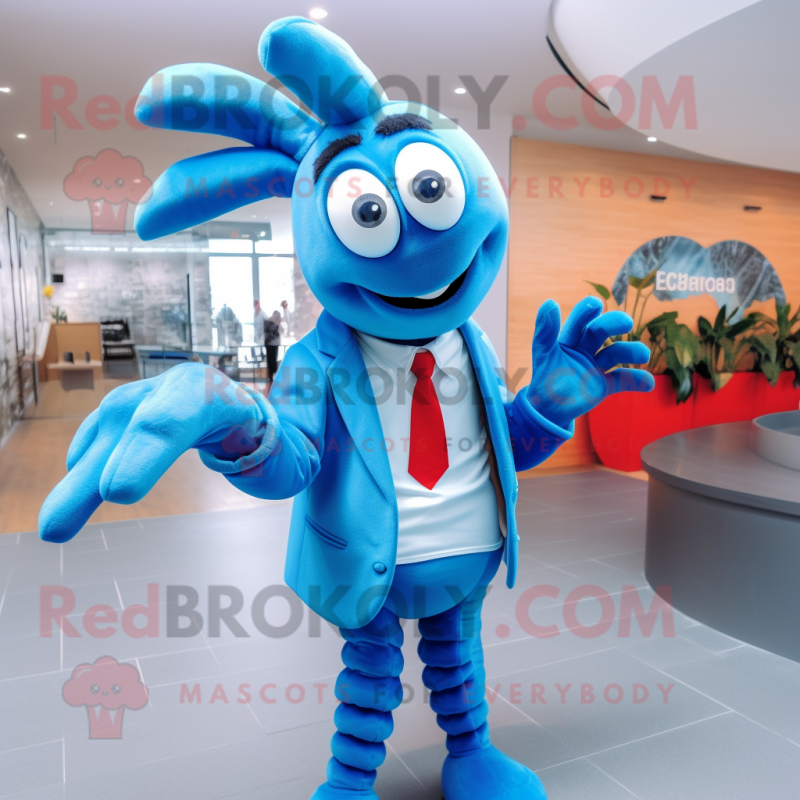 Sky Blue Lobster mascot costume character dressed with a Blazer and Hair clips Sky Blue Lobster mascot costume character dressed with a Blazer and Hair clips
