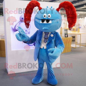 Sky Blue Lobster mascot costume character dressed with a Blazer and Hair clips