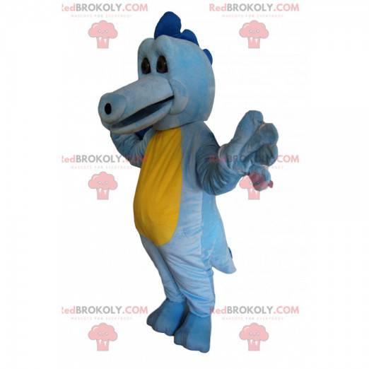 Mascota de dragón azul cielo y amarillo tocando - Redbrokoly.com