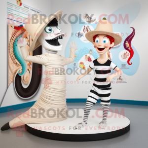 Beige Contortionist mascot costume character dressed with a Swimwear and Hats