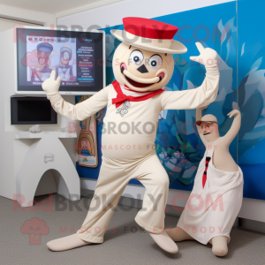 Beige Contortionist mascot costume character dressed with a Swimwear and Hats