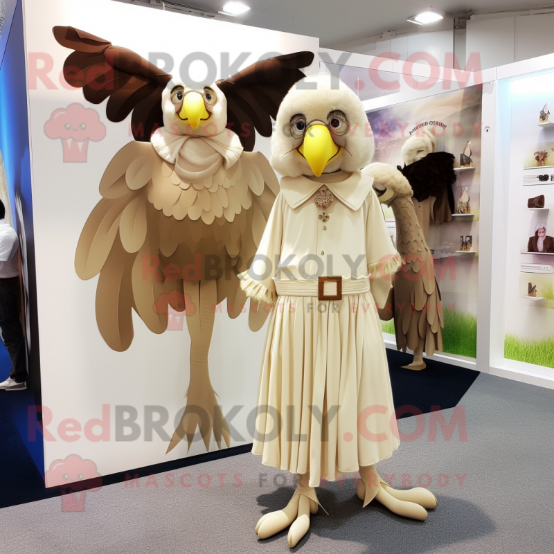 Cream Harpy mascot costume character dressed with a Wrap Skirt and Berets Cream Harpy mascot costume character dressed with a Wrap Skirt and Berets