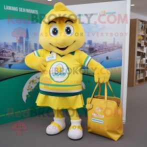 nan Lemon mascot costume character dressed with a Rugby Shirt and Tote bags