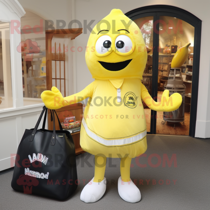 nan Lemon mascot costume character dressed with a Rugby Shirt and Tote bags